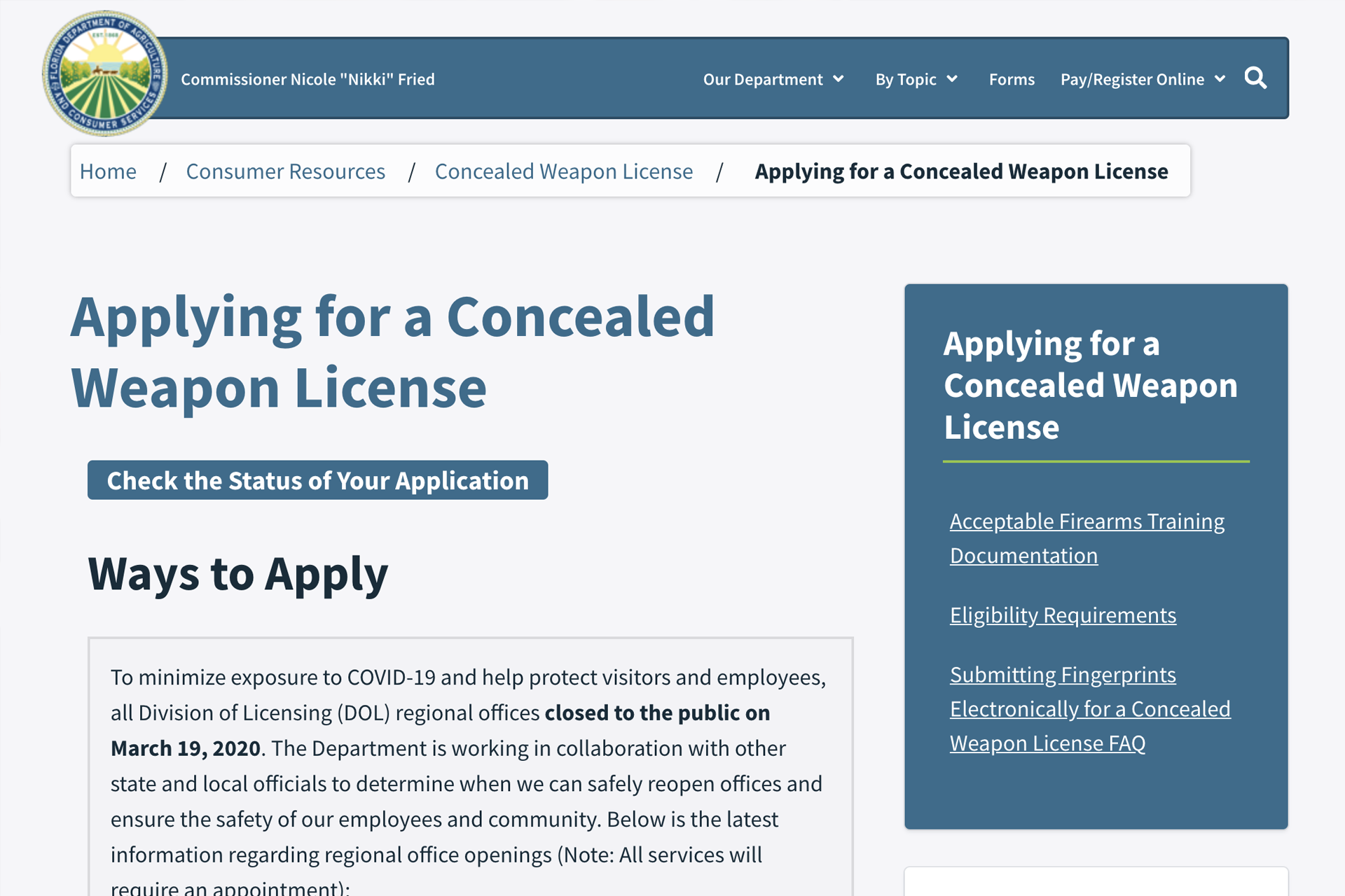 Florida concealed weapon license application